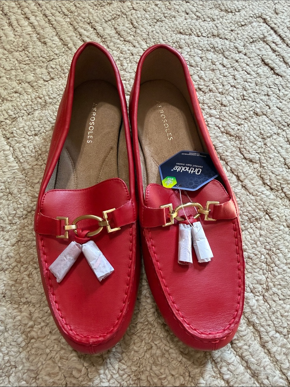 AEROSOLES Red Leather Tassel Bit Loafers